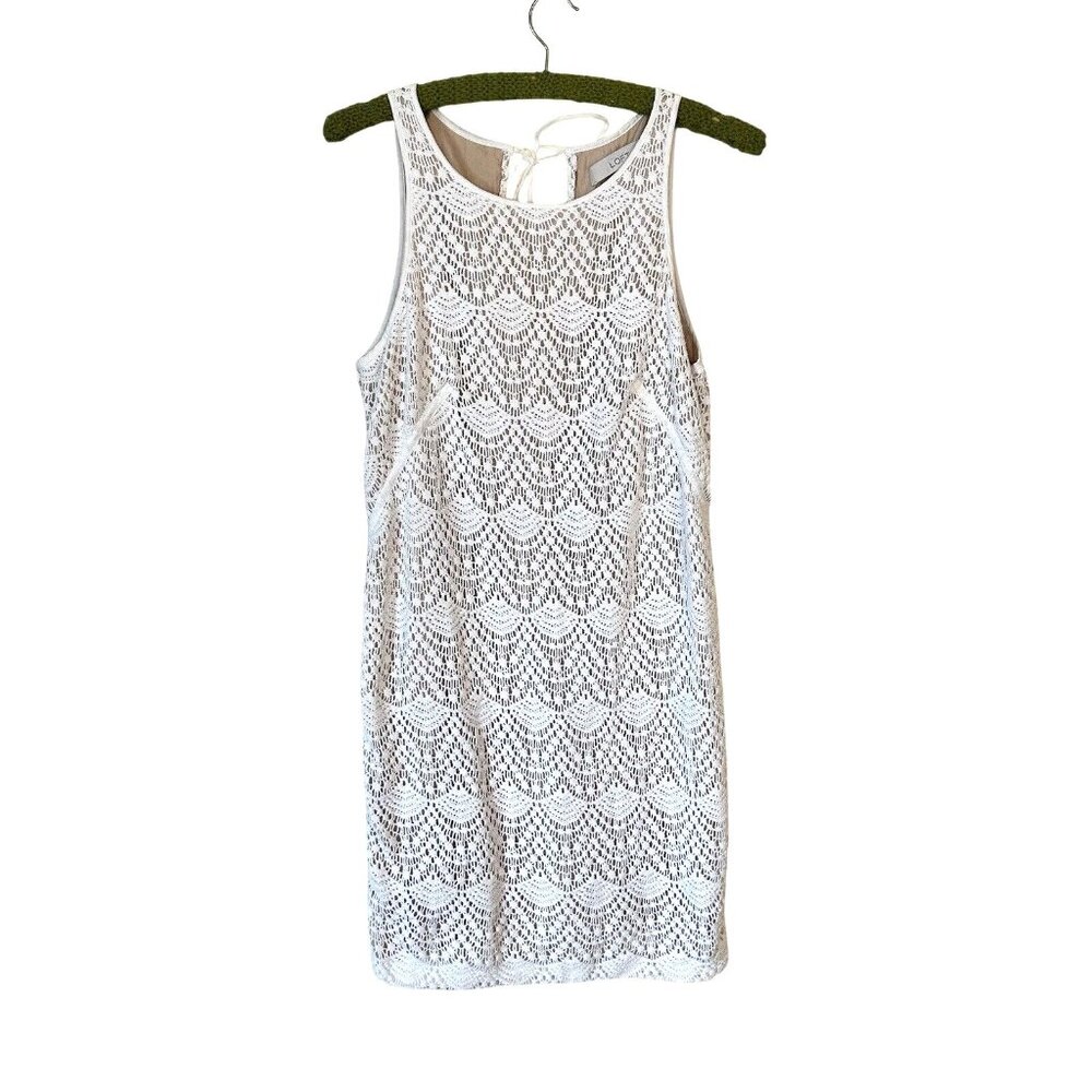 Ann Taylor Loft White Crochet Sleeveless Womens Mini Dress Size 4 Boho